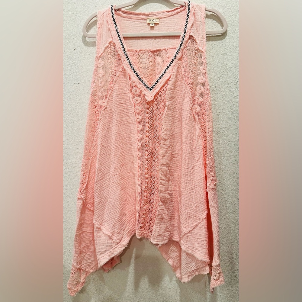 POL Soft Pink Double Gauze and Lace Tunic - Picture 3 of 8